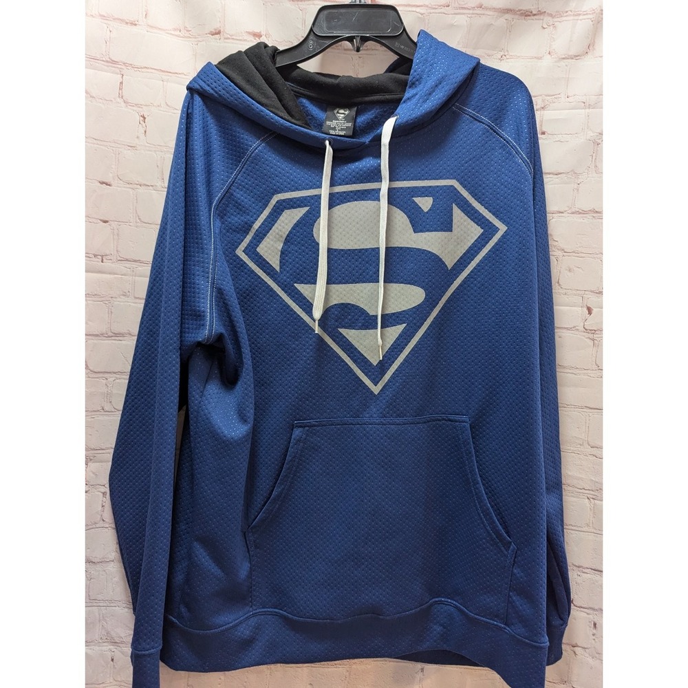 DC Comics Superman‎ Hoodie Men's Blue L Polyester Pullover Sweatshirt mesh Look